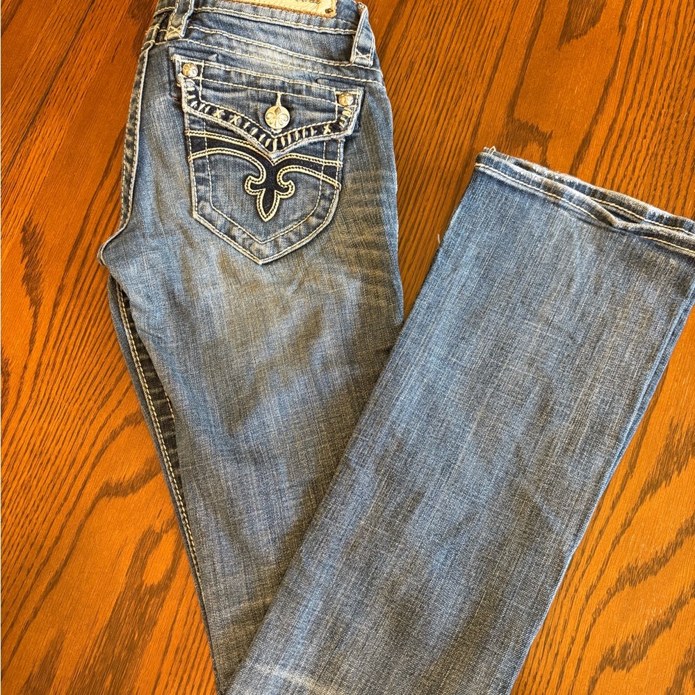 Rock Revival Blue Boot Cut Jeans with Vintage Wash